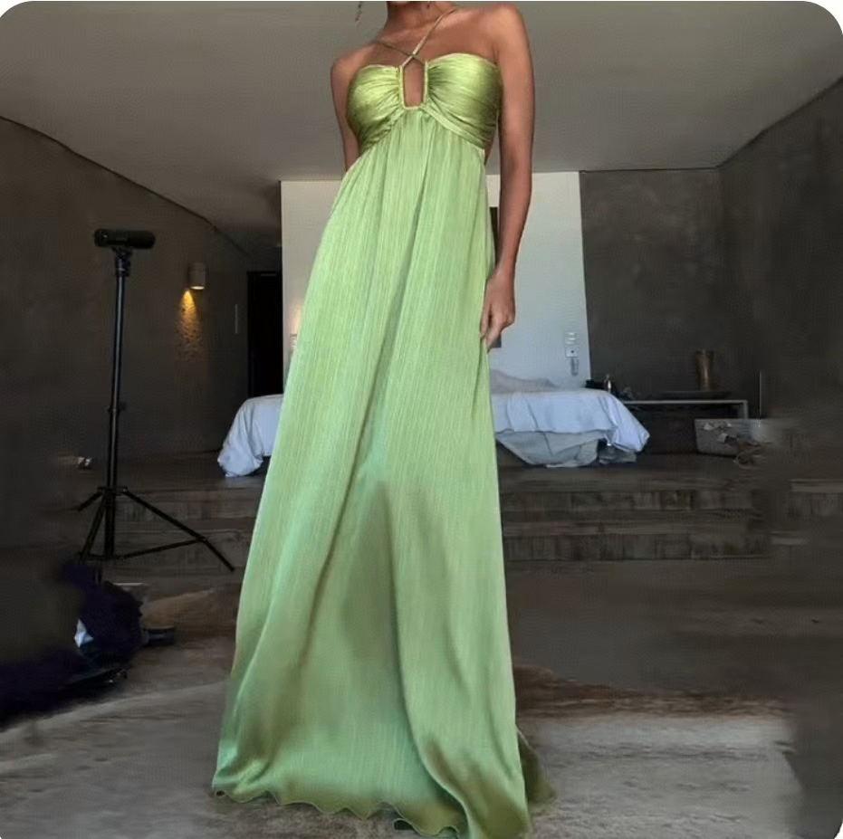 Sexy summer halter-neck U-shaped maxi dress image