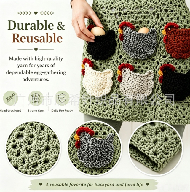Hand-crocheted egg collecting apron