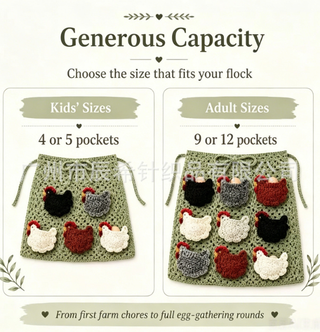 Hand-crocheted egg collecting apron