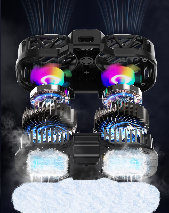 Live Streaming Phone Cooler with Three Fan Speeds, Switchable Lighting, Dual Turbine Semiconductor Digital Display