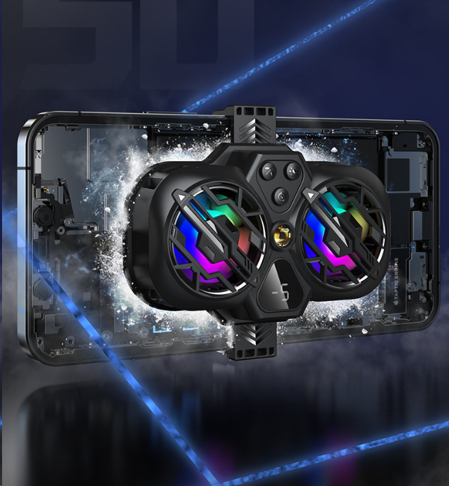 Live Streaming Phone Cooler with Three Fan Speeds, Switchable Lighting, Dual Turbine Semiconductor Digital Display