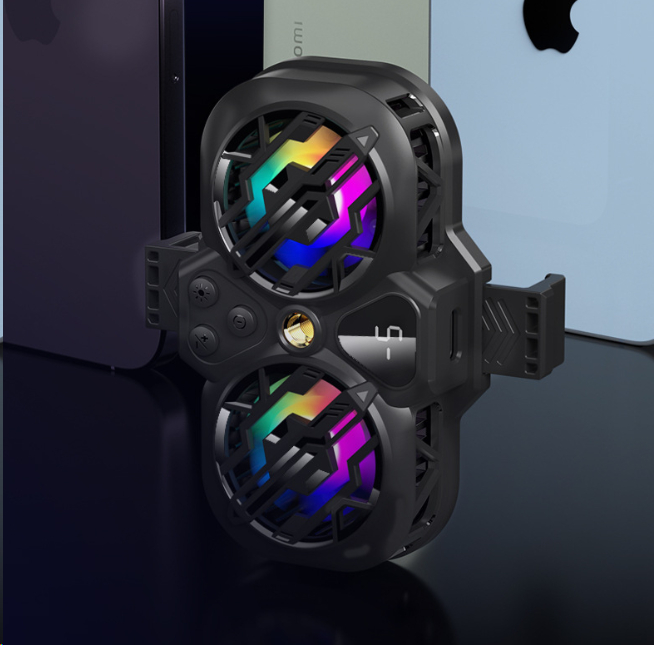 Live Streaming Phone Cooler with Three Fan Speeds, Switchable Lighting, Dual Turbine Semiconductor Digital Display