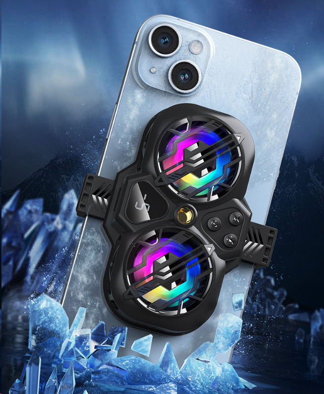 Live Streaming Phone Cooler with Three Fan Speeds, Switchable Lighting, Dual Turbine Semiconductor Digital Display