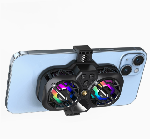 Live Streaming Phone Cooler with Three Fan Speeds, Switchable Lighting, Dual Turbine Semiconductor Digital Display image