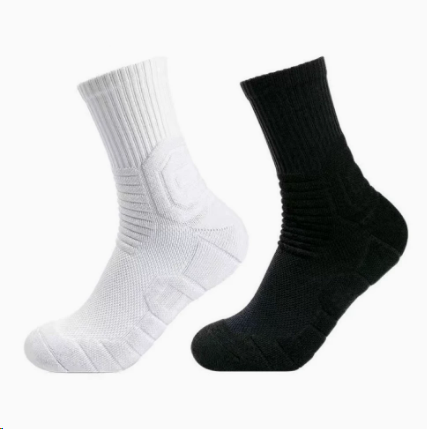 Men's Spring/Summer Mid-calf High-top Terry Sole Thickened Non-slip Wear-resistant Sports Socks White Socks image