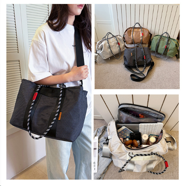 Simple travel bag, casual nylon checkered handbag