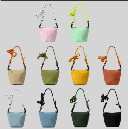 Mini bucket bag with climbing rope shoulder strap, lightweight nylon shoulder/crossbody bag for women. image