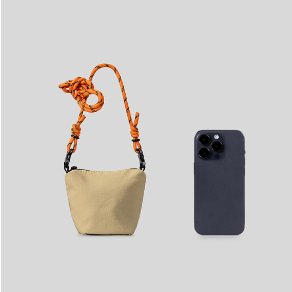Mini bucket bag with climbing rope shoulder strap, lightweight nylon shoulder/crossbody bag for women.