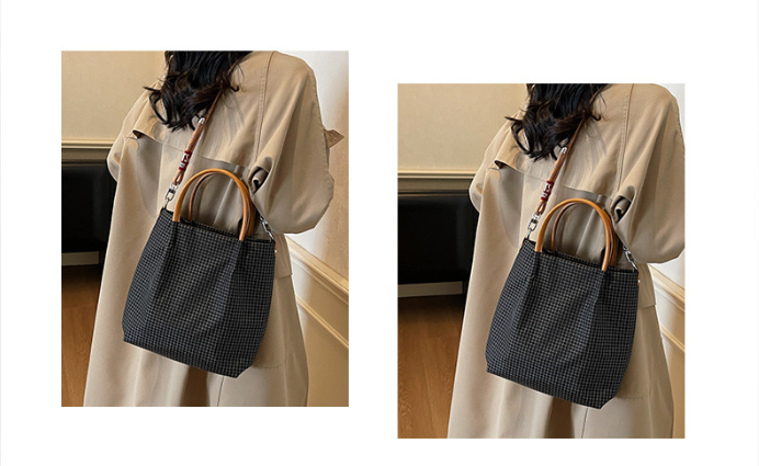 Simple plaid single shoulder bag for women, large capacity handbag