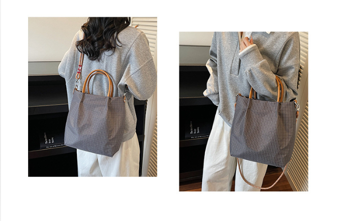 Simple plaid single shoulder bag for women, large capacity handbag