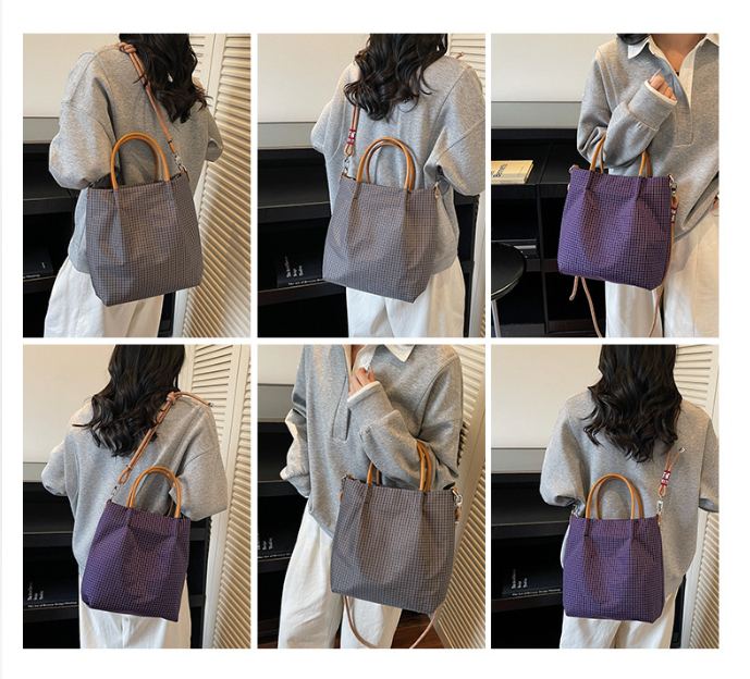 Simple plaid single shoulder bag for women, large capacity handbag
