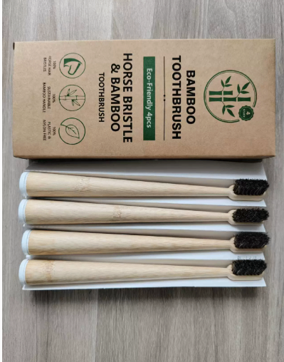 Popular bamboo toothbrush with biodegradable bristles made of pig hair and horsehair, environmentally friendly bamboo toothbrush image