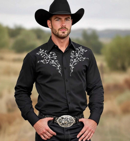 Four sided stretch printed wrinkle resistant long sleeved shirt