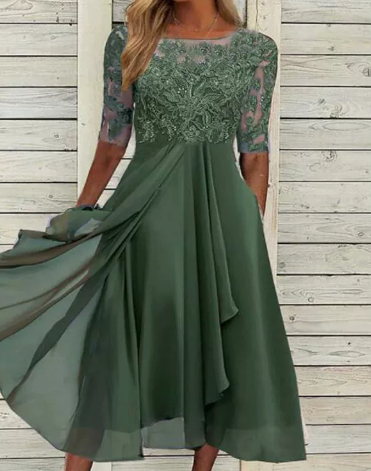 Sewn lace open-length dress