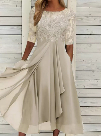 Sewn lace open-length dress