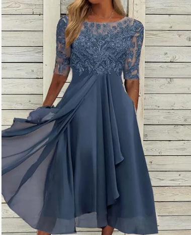 Sewn lace open-length dress image